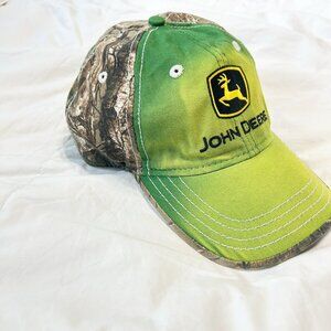 John Deere Green Tan Camo Baseball Cap Adjustable Hat Embroidered Logo